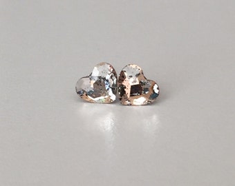 Tiny Pink Patina Heart Studs Swarovski Crystal Earrings Surgical Steel Posts Stud Hearts Crystals