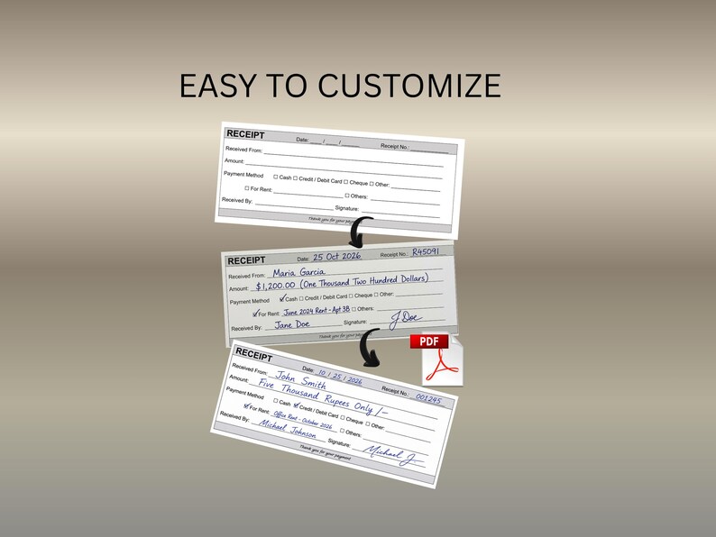 Editable Receipt Template Printable, Customer Payment Receipt, Rent ...