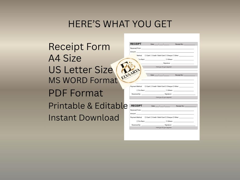 Editable Receipt Template Printable, Customer Payment Receipt, Rent ...