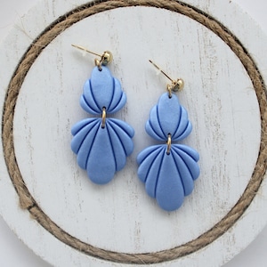 Metallic Blue Sea Shell Earrings, Polymer Clay Shell Earrings, Mermaid Blue Earrings, Summer Earrings, Pearl Blue Shell Dangles, Gift for he