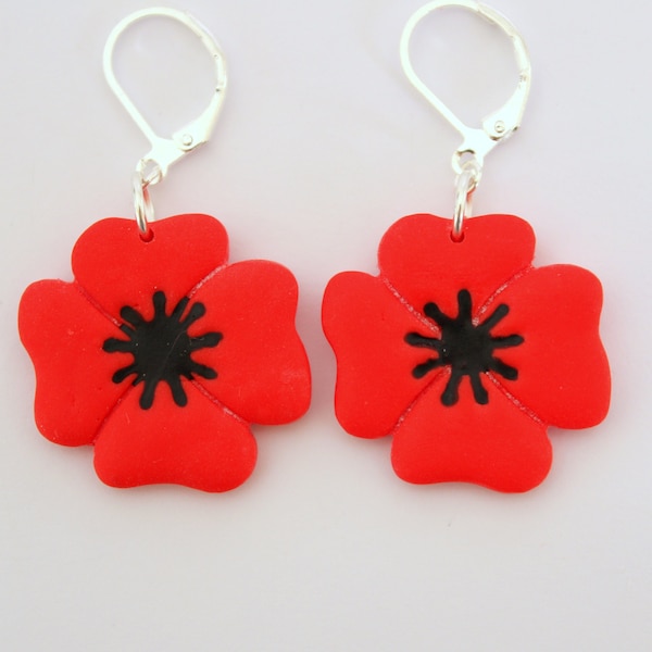 Red Poppy Earring Hoops, Polymer Clay Poppy Earrings, Red Floral Earrings, Botanical Earrings, Realistic Poppies Earrings, Faulty earrings