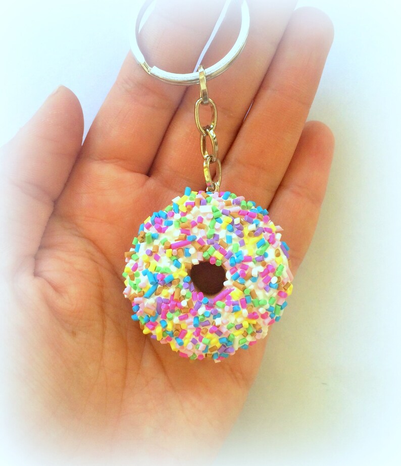 Polymer Clay Donut Keychain Rainbow Sprinkles Cute Keychain Etsy