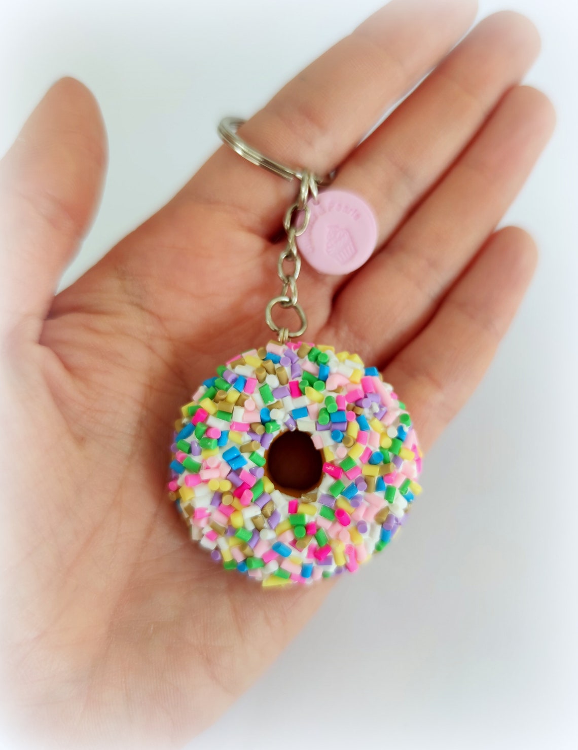 Polymer Clay Donut Keychain Rainbow Sprinkles Cute Keychain Etsy