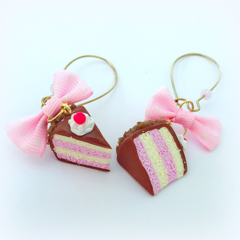 Cake Earrings Cake Slice Earring Hooks Polymer Clay Bow Etsy