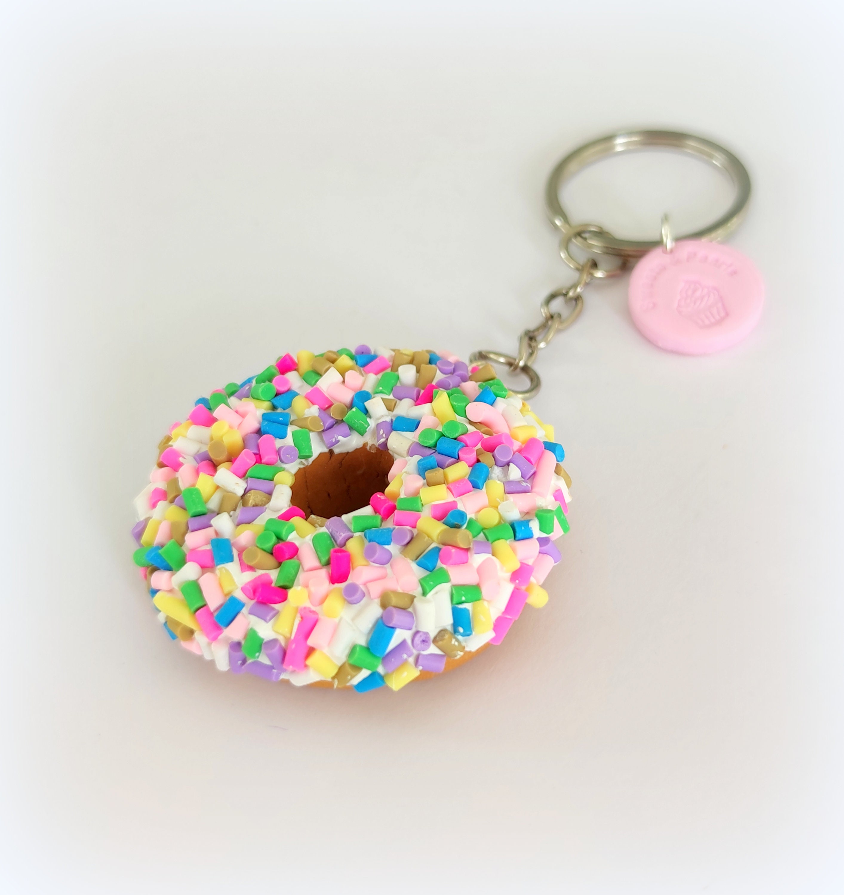 Polymer Clay Donut Keychain Rainbow Sprinkles Cute Keychain Etsy