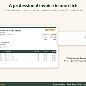 Printable invoice that fills in your details, the client and every line item when you pick the invoice number