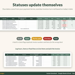 Invoice list with automatic Draft, Open, Partly paid, Overdue and Paid statuses