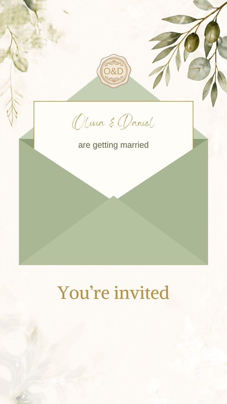 Animated Wedding Invitation Video, Envelope Opening Evite, Sage Green ...
