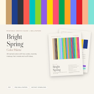 Bright Spring Color Palette, Printable Swatch Guide, Phone Wallpaper, Seasonal Color Analysis, Bright Spring Colors, Hex Codes PDF