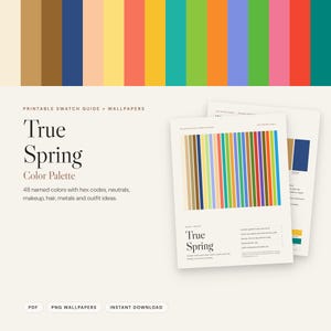 True Spring Color Palette, Printable Swatch Guide, Phone Wallpaper, Seasonal Color Analysis, True Spring Colors, Hex Codes PDF