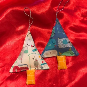 Kitty, cat fabric stuffed Christmas tree ornaments, handmade