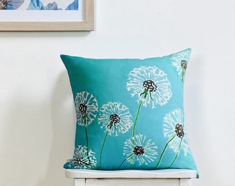 Throw Pillow:  Dandelions on Aqua