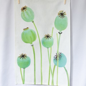 Tea Towel:  Poppy Pods on Ecru