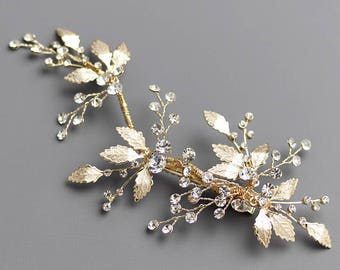 Floral Gold Bridal Hair Clip, Gold Bridal Hair Comb, Floral Wedding Hair Comb, Bridal Comb, Wedding Comb, Gold Headpiece, Floral Clip - 7016