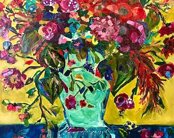 Floral Collage Giclee Print on Canvas: Vibrant Abstract Flower Painting