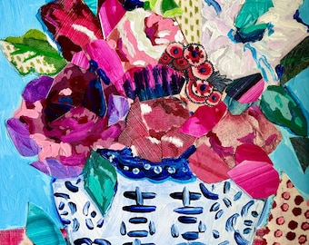 Ginger Jar Floral Art Print: Blue White Chintz Still Life