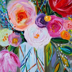 Fine Art PRINT, Large Still Life, Abstract Flowers, Colorful Bouquet, Giclee, by Carolyn Shultz