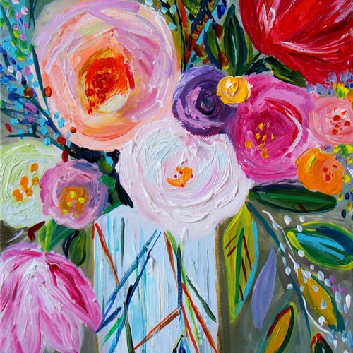 Fine Art Print Large Still Life Abstract Flowers Colorful - Colorful Big Flowers Painting Fine Art Print Large Still Life Abstract Flowers Colorful - Colorful Big Flowers Painting
