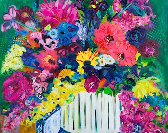 Floral Still Life Print: Expressionistic Flowers, Abstract Canvas Art