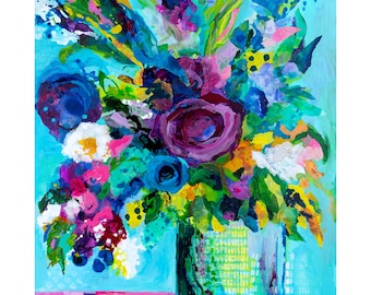 Large Scale Floral Purples and Blues Contemporary  Abstract Painting Fine Art Giclee Print