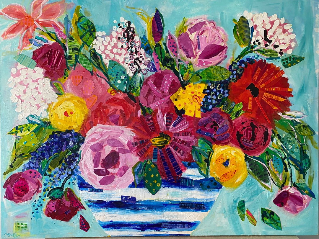 Large Bold Abstract Floral Still Life Bright Abstract Flower Painting