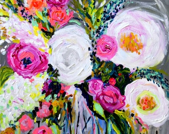 Fine Art Print, Colorful expressionistic flowers, Abstract Floral, Bold contemporary Flower Art, Giclee Print