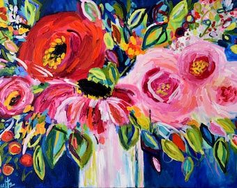 Abstract Floral Canvas Print: Bold Colorful Bouquet Still Life