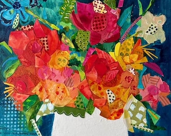 Floral Bouquet Canvas Print: Whimsical Abstract Flower Collage