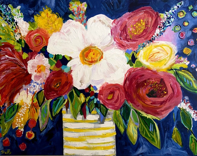 Large Bold Abstract Floral Still Life Bright Abstract Flower Painting ...