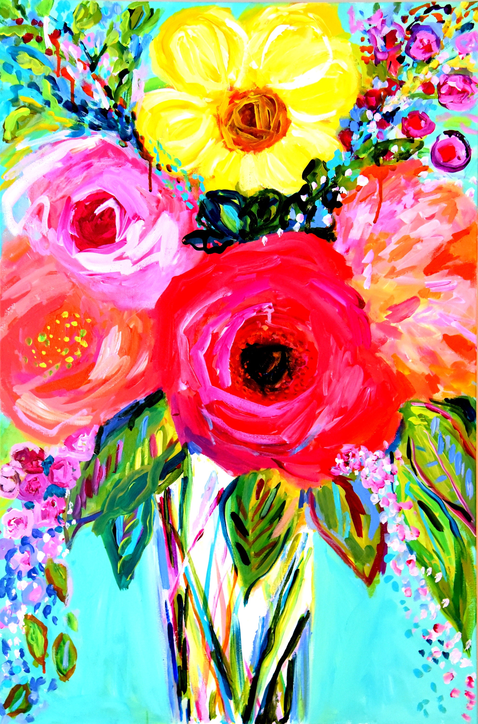 Large Bold Floral Still LIfe, FINE Art Print, Giclee, Bright Bouquet