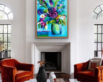 Large Scale Floral Purples and Blues Contemporary  Abstract Painting Fine Art Giclee Print