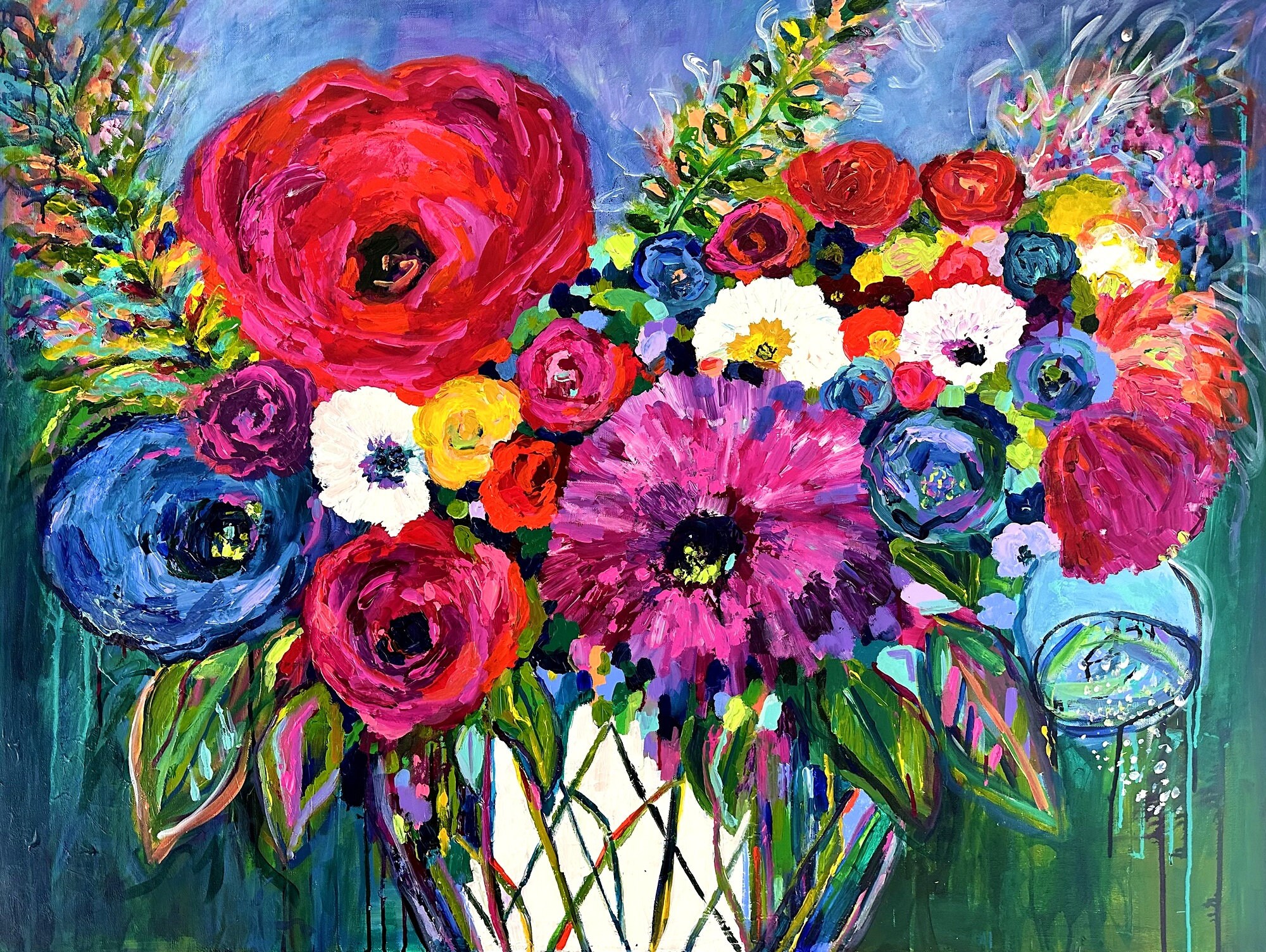 Original Acrylic Wall Art 11x14, Flower Painting, Floral Painting