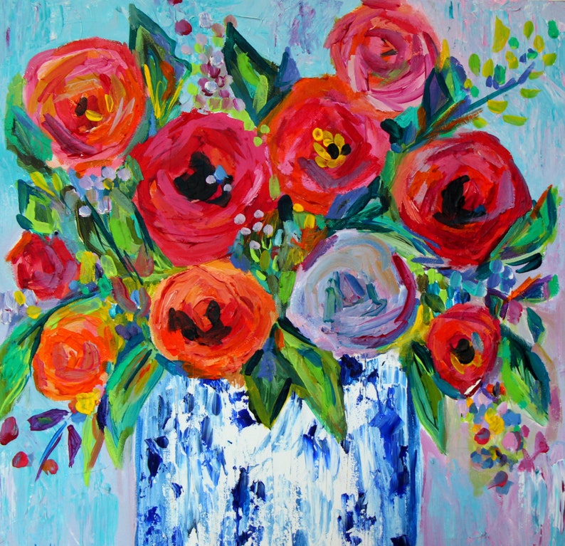 Red Poppies in Blue and White Vase GICLEE PRINT Etsy
