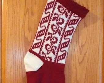 Knitted Christmas Stocking Pattern, Norwegian Stranded Design, Candy Ribbons Stocking