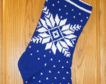 Knitted Christmas Stocking Pattern, Stranded Norwegian Snowflake Design, PDF