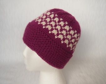 KNITTING PATTERN PDF Battle LInes bulky weight beanie hat with stranded designs