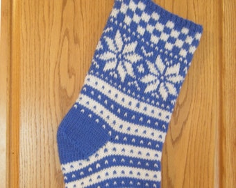 Knitted Christmas Stocking Pattern, Norwegian Fana Stranded Design, Crystalline Frost Stocking