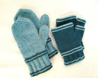 Rails to Trails Mittens or Fingerless Mitts with ribbed cuff KNITTING PATTERN PDF