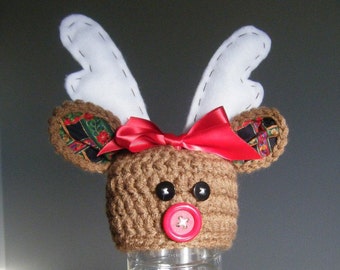 Reindeer Christmas Baby Hat for Boy or Girl CROCHET PATTERN PDF