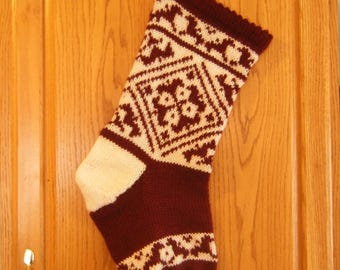 Knitted Norwegian Christmas Stocking Pattern, Red Lilies (PDF Pattern)