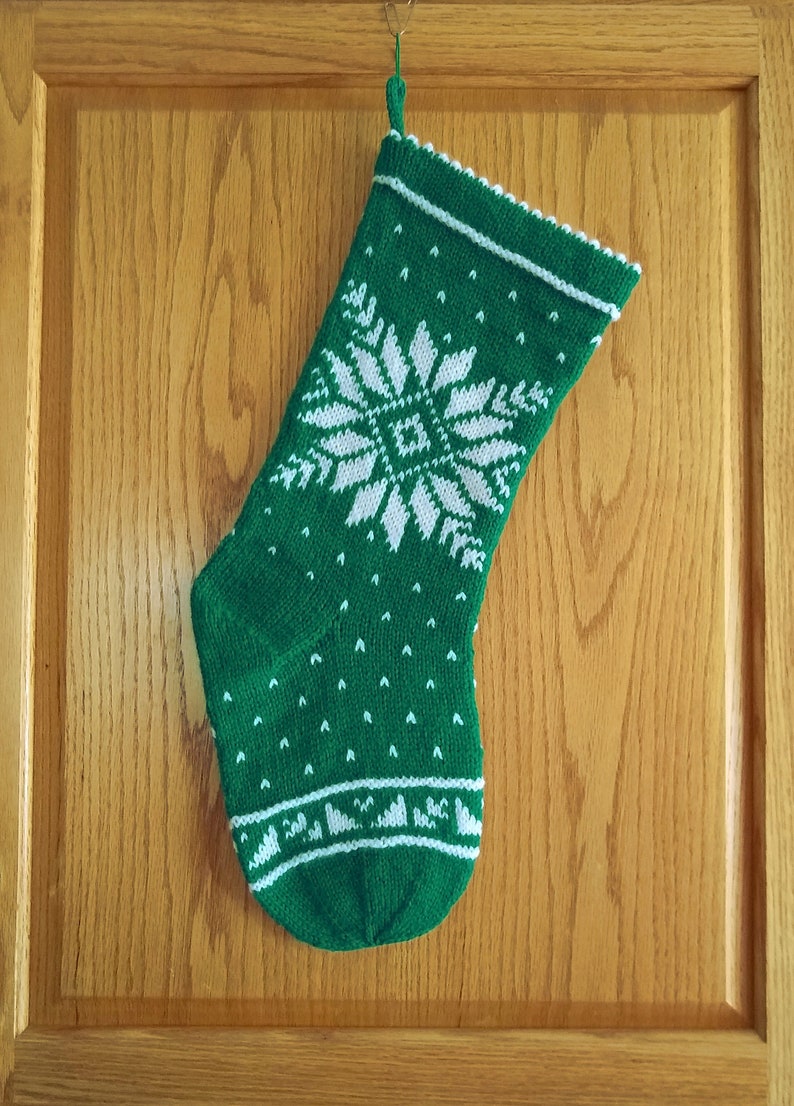 Winter Green Snowflake Christmas Stocking Pattern PDF, Knitted ...