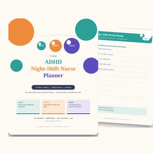 ADHD Planner for Night-Shift Nurses | Undated Printable Nurse Planner PDF for Neurodivergent Nurses, Brain Dump Planner