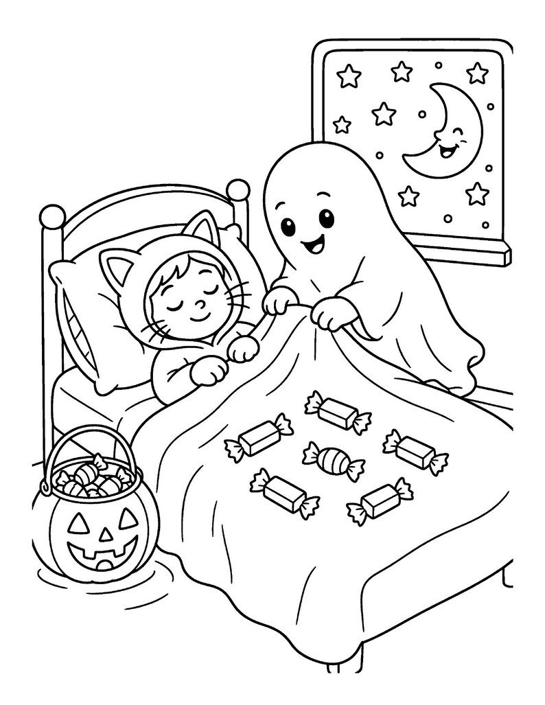Goofy Ghouls Night Out Halloween Coloring Book for Kids 6-10, 50 Funny Printable Pages, Ghosts, Costumes and Candy PDF imagen 7