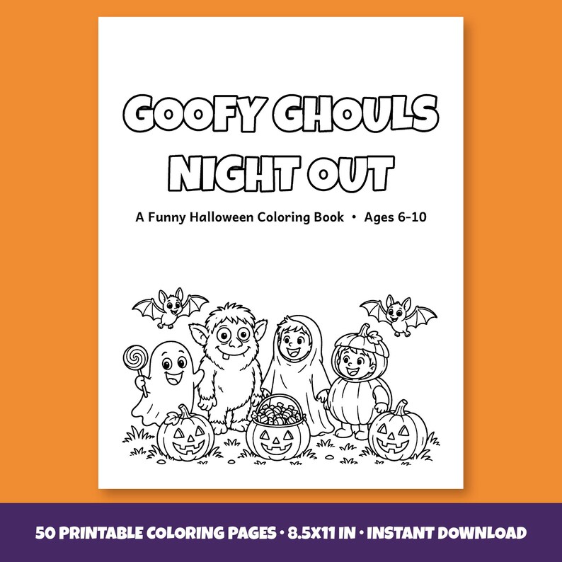 Goofy Ghouls Night Out Halloween Coloring Book for Kids 6-10, 50 Funny Printable Pages, Ghosts, Costumes and Candy PDF imagen 1