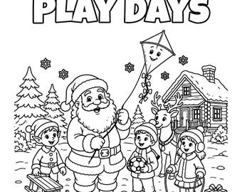 Santa's Play Days Christmas Coloring Book for Kids 6-8, 49 Printable Vintage Santa Coloring Pages, Instant Download PDF