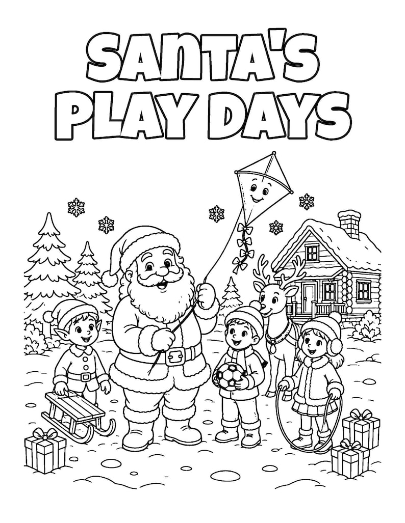 Santa's Play Days Christmas Coloring Book for Kids 6-8, 49 Printable Vintage Santa Coloring Pages, Instant Download PDF imagem 1