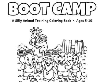 Critter Boot Camp Coloring Book for Kids 5-10, 50 Pages, Silly Zoo and Farm Animals in Training, Printable PDF