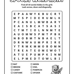 The Pumpkin Puzzle Club Halloween Activity Book for Kids 6-10, 50 Printable Pages, Coloring, Word Search, Mazes, Tracing PDF imagen 3