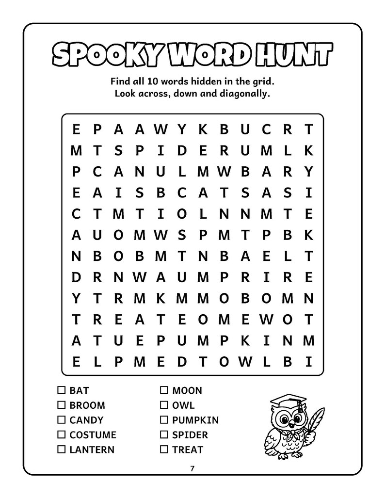 The Pumpkin Puzzle Club Halloween Activity Book for Kids 6-10, 50 Printable Pages, Coloring, Word Search, Mazes, Tracing PDF imagen 3