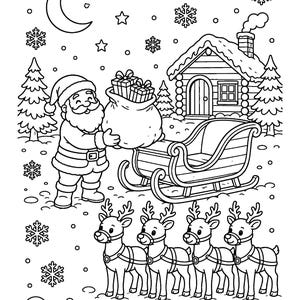 Christmas With Santa Coloring Book for Kids Ages 6-8, 55 Printable Coloring Pages, Santa Elves Reindeer, Instant Download PDF image 4